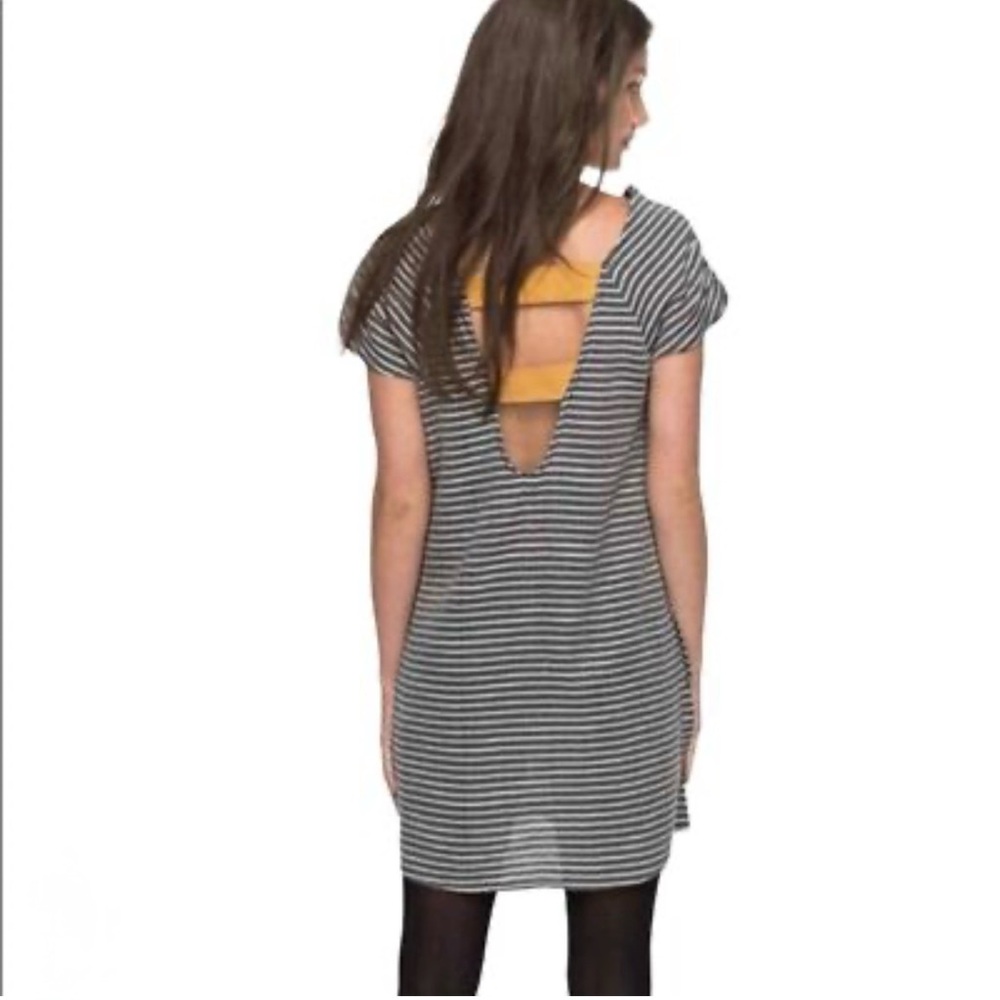 Roxy NWOT Peak Moments Modal Dark Gray & White Striped Dress/Tunic Unique Back